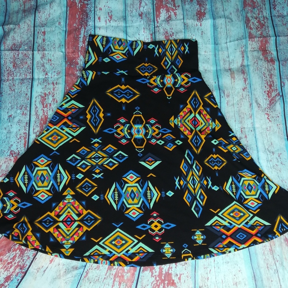 Versatile LuLaRoe Aztec Print Black Midi Skirt